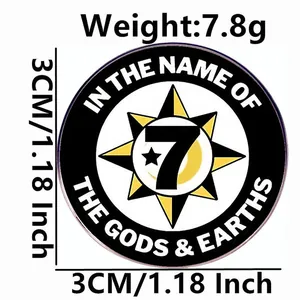 Gods & Earths brooch with moon and star symbol in black and gold finish, 3cm diameter