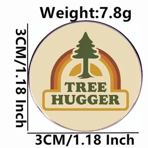Eco-friendly Tree Hugger enamel pin badge, 3cm round alloy brooch with pine tree design