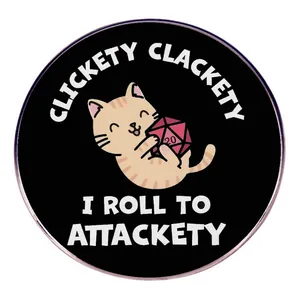 Funny Dice Game Cat Brooch Clickety Clackety I Roll To Attackety Alloy Badge Cute Cartoon D20 Enamel Pin For RPG Fans Jewelry