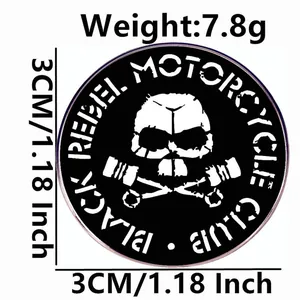 Black Rebel Motorcycle Club metal brooch pin with skull and cross pistons design