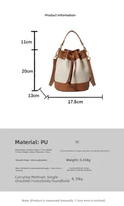 Dimensions détaillées du sac seau bicolore avec mesures des bandoulières et de la hauteur