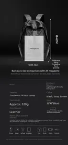Detailed size specifications of the minimalist black PU leather backpack with dimensions