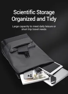 Internal view of a black business backpack showing a large organized storage capacity