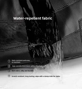 Detail of high-density thick fabric showing water-resistant performance on black backpack