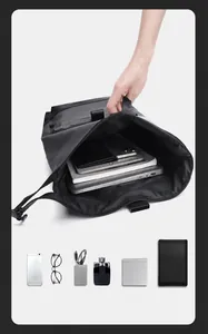 Macro view of spacious waterproof business backpack showing large capacity and open main pocket