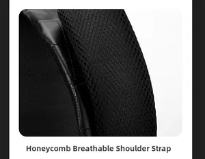 Detail of honeycomb breathable mesh and crocodile texture leather shoulder strap