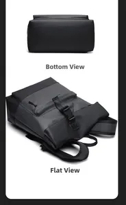 Detailed bottom view and flat lay of waterproof black business laptop backpack
