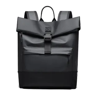 Waterproof Business Backpack For Men Roll Top Large Capacity Laptop Bag Fashion Solid Color Travel Rucksack