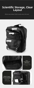 Internal compartments of black waterproof business backpack with laptop sleeve and large capacity