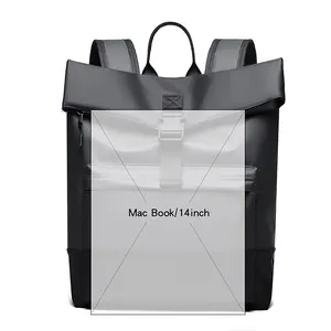 Minimalist waterproof business backpack with roll-top buckle and 14-inch laptop space