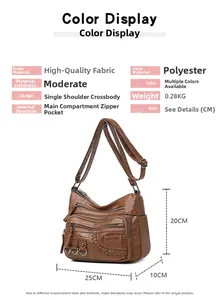 Borsa a tracolla in pelle PU marrone con tasche a zip e dimensioni 25x20x10cm