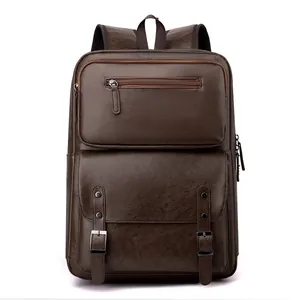 Waterproof dark brown faux leather laptop backpack for men in professional business style