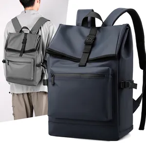 Slanke minimalistische waterbestendige laptoprugzak voor heren in blauw en grijs
