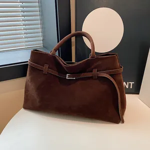Vintage dark brown matte leather tote bag with thick handles for daily commute