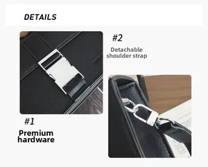 Detail of high-quality silver hardware buckle and detachable strap on black crossbody bag