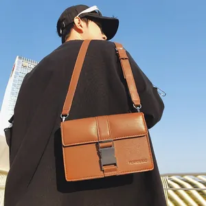 Urban PU Leather Square Crossbody Bag For Women Men Small Flap Messenger Bag Metal Buckle Closure Retro Shoulder Handbag