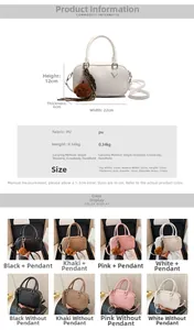 Size chart for lychee pattern Boston bag with detailed measurements and material specs