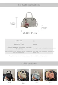 Detailed size guide and specifications for embossed PU leather Boston crossbody bag