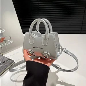 Women Mini Handbag Creative Spherical Metal Studs Crossbody Bag Fashion PU Leather Top Handle Shoulder Bag Earphone Bag