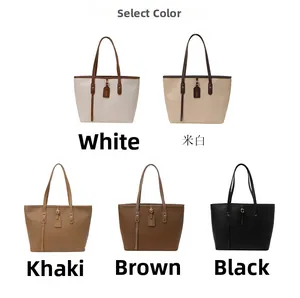 Detailed color palette showing large tote bags in white, beige, khaki, brown, and black