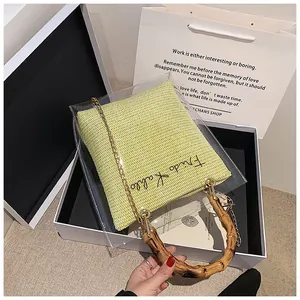 Transparent PVC handbag with bamboo handle, green inner bag and branded gift box
