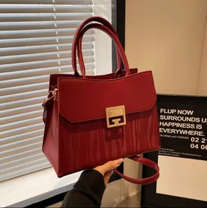 Vintage Wine Red PU Leather Handbag Women Elegant Wave Pattern Tote With Gold Buckle Wedding Party Crossbody Shoulder Bag