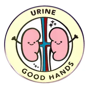 Urine Good Hands Kidney Enamel Pin Funny Medical Pun Cartoon Brooch Alloy Round Badge For Nurse Doctor Gift Medical Jewelry