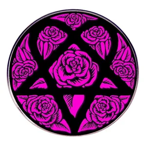 Gothic Rose Flower Brooch Pin Alloy Round Enamel Badge For Clothes Bags Backpacks Punk Rock Style Jewelry Accessories
