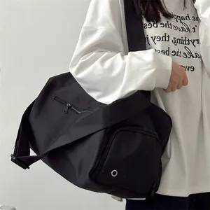 Black large capacity pillow bag with adjustable strap for travel and gym use