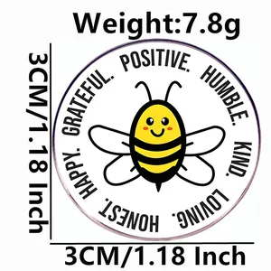 Épingle en émail abeille avec mots motivants, diamètre de 3 cm et poids de 7,8 g