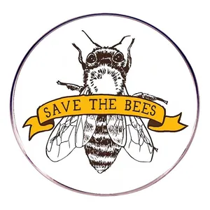 Save The Bees Round Enamel Pin Cartoon Bee Brooch Badge Alloy Environmental Slogan Pin For Bags Clothing Accessories