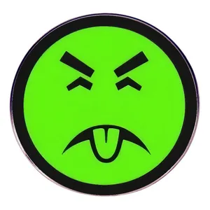Funny Neon Green Cartoon Expression Brooch Round Depressed Emoji Alloy Metal Pin For Backpack Clothing Decor Badge Accessory
