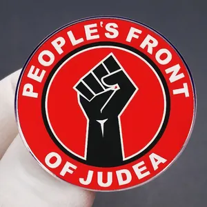 People's Front of Judea round alloy badge with red, black and white fist design