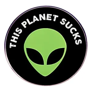Humorous Alien Enamel Pin This Planet Sucks Round Alloy Brooch Badge For Backpack Clothes Jacket Accessories Jewelry Gift