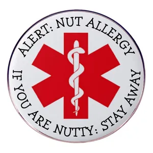 Spilla Rotonda in Lega con Avviso Allergia alle Noci Simbolo Medico Stella della Vita Distintivo Divertente per Vestiti