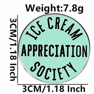 Humorous Ice Cream Appreciation Society round mint green enamel badge pin, 3cm size