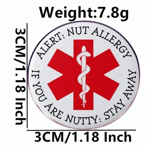 Spilla medica Star of Life per allergia alle noci, distintivo rotondo in metallo
