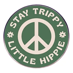 Stay Trippy Little Hippie Στρογγυλή Καρφίτσα από Κράμα Σήμα Ειρήνης Σήμα Σμάλτου για Ρούχα Σακίδιο Ρετρό Κοσμήματα