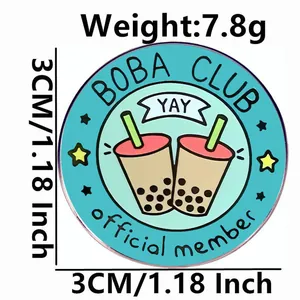 Épingle Boba Club en émail avec illustration de thé au lait, badge de membre de 3 cm