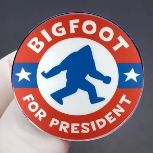 Bigfoot for President badge pin with red white and blue campaign design and stars