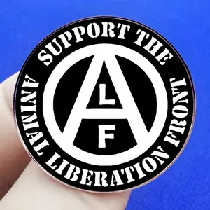 Support the Animal Liberation Front circular metal badge with ALF lettering design