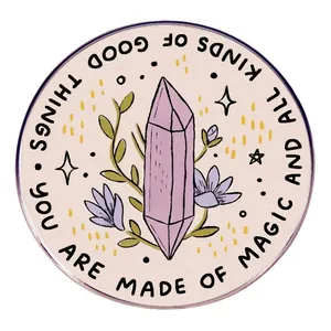 Magic Enamel Pin Round Alloy Brooch With Purple Crystal Floral Pattern Inspirational Quote Badge For Women Backpack Jewelry