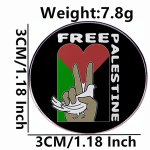 Épingle Free Palestine avec colombe de la paix et cœur sur badge rond de 3cm