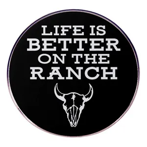 Broche Ronde Western Life Is Better On The Ranch Alliage Crâne De Vache Pin Émaillé Minimaliste Style Country Bijoux