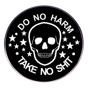 Καρφίτσα Σμάλτου από Κράμα Κρανίο Do No Harm Take No Shit Πανκ Γοτθικό Στρογγυλό Έμβλημα Για Τσάντες Ρούχα Κοσμήματα Δώρο
