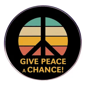 Give Peace A Chance Retro Sunset Peace Sign Alloy Round Brooch Pin Vintage Slogan Badge For Clothes Bags Jewelry Accessory