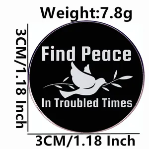 Find Peace In Troubled Times dove enamel pin badge, 1.18 inch round metal alloy brooch