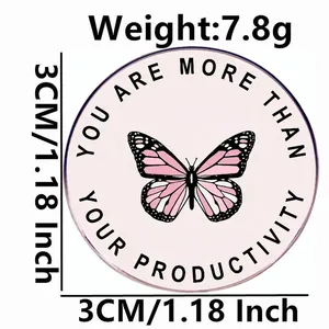 Pink butterfly enamel pin featuring You Are More Than Your Productivity quote