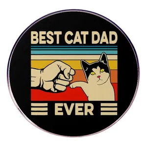Broche en Alliage Patte de Chat Fist Bump Best Cat Dad Ever Badge Rond Vintage Accessoires de Vêtement Homme Cadeau Fête des Pères