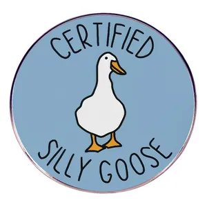 Cartoon Certified Silly Goose Enamel Pin Funny Round Animal Alloy Badge Brooch For Backpack Clothing Accessories Gift